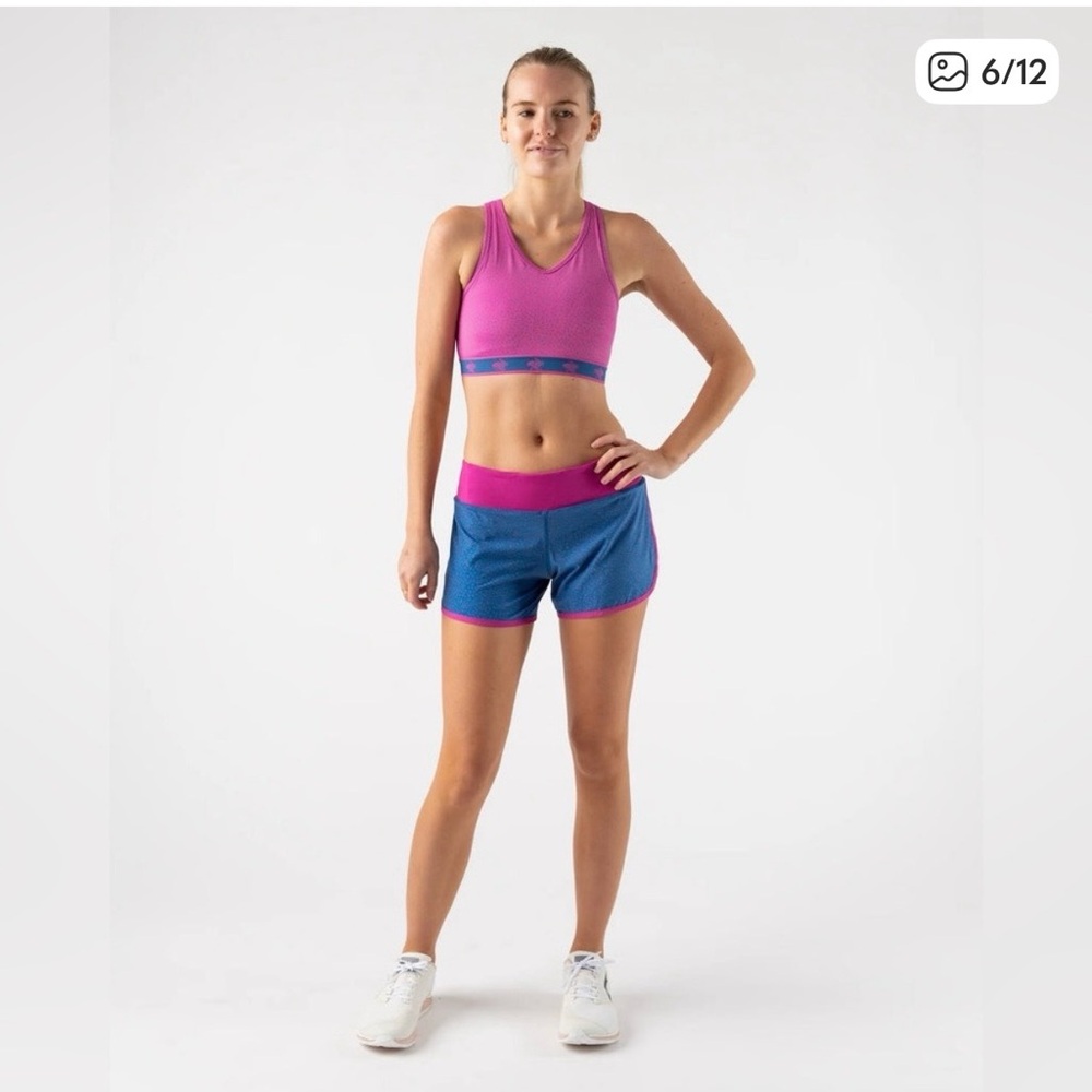 Women's Athletic Running Shorts in Blue with Pink Waistband
